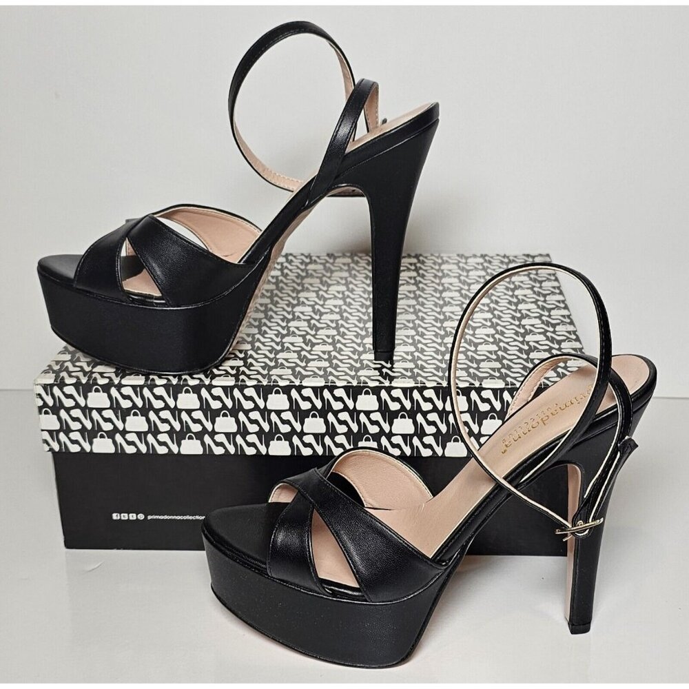 PRIMADONNA COLLECTION WOMEN EURO SIZE BLACK CRISS CROSS STRAPS NEW BOX 00312